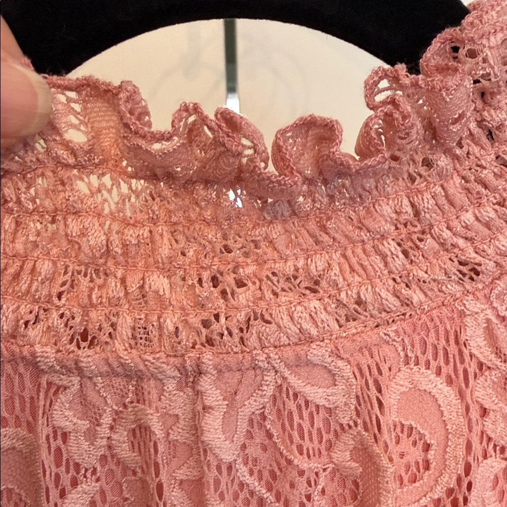 Romantic Pink Lace Mock Neck Blouse L | Fairycore Cottagecore Top